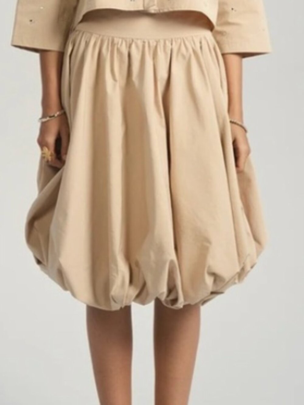 Aleeza Paris Bubble Balloon Skirt Tan Sand Flowy Romantic Balletcore Size S